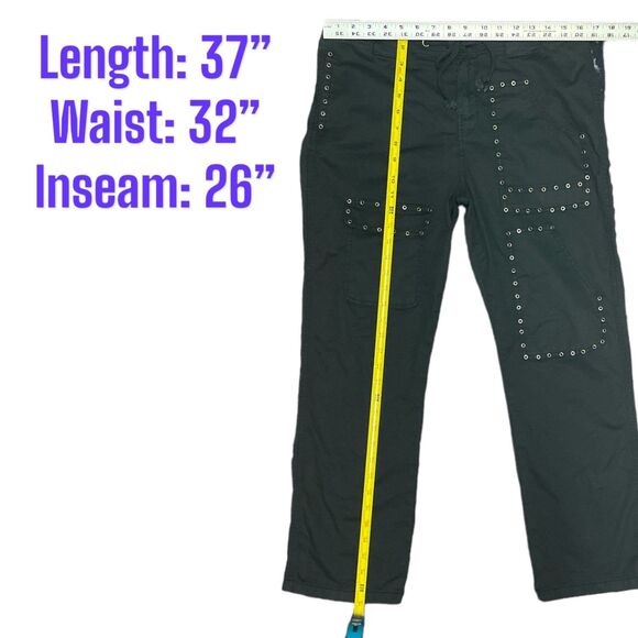 Lucky Brand Black Cargo Goth Grunge Pants Metal Eyelets Size 6/28 - Picture 7 of 7